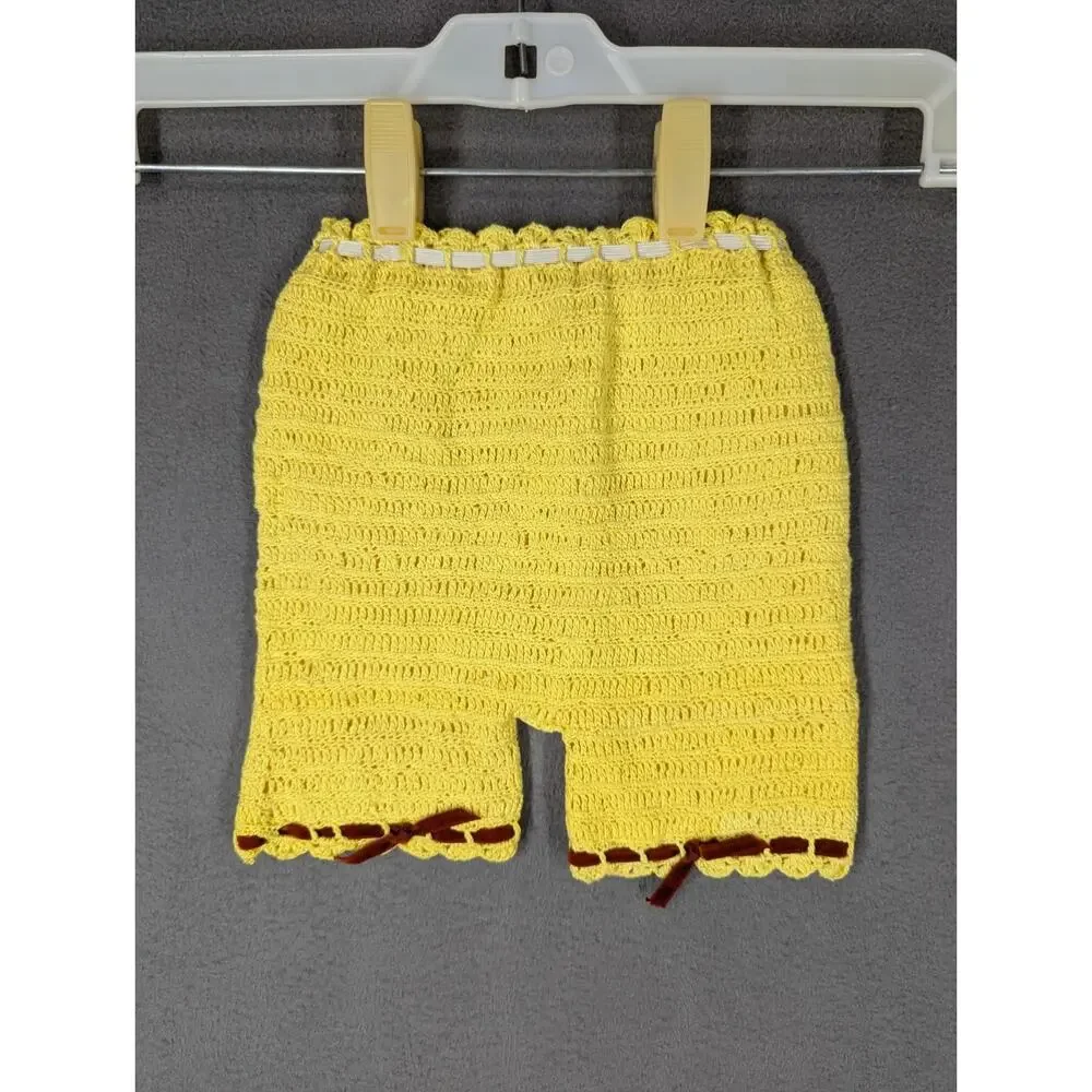 VTG Crochet Dress Pants With Snap In Liner 1-2 Year Old Yellow Red